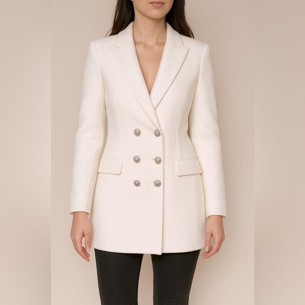 ZARA White Tweed Double-Breasted Blazer Size Small